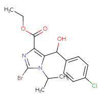 Chemical structure of ethyl 2-bromo-5-[(4-chlorophenyl)(hydroxy)methyl]-1-(propan-2-yl)-1H-imidazole-4-carboxylate - CSSB00132310169