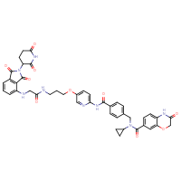 Chemical structure of N-cyclopropyl-N-{[4-({5-[3-(2-{[2-(2,6-dioxopiperidin-3-yl)-1,3-dioxo-2,3-dihydro-1H-isoindol-4-yl]amino}acetamido)propoxy]pyridin-2-yl}carbamoyl)phenyl]methyl}-3-oxo-3,4-dihydro-2H-1,4-benzoxazine-7-carboxamide - CSSB06741697774