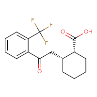 Chemical structure of (1R,2R)-2-{2-oxo-2-[2-(trifluoromethyl)phenyl]ethyl}cyclohexane-1-carboxylic acid - CSSB00025743979