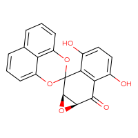 Chemical structure of (1aR,7aS)-3,6-dihydroxy-7,7a-dihydro-1aH-2',4'-dioxaspiro[naphtho[2,3-b]oxirene-2,3'-tricyclo[7.3.1.0⁵,¹³]tridecane]-1'(13'),5',7',9',11'-pentaen-7-one - CSSB06256078613