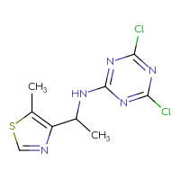 Chemical structure of 4,6-dichloro-N-[1-(5-methyl-1,3-thiazol-4-yl)ethyl]-1,3,5-triazin-2-amine - CSSB06546413117