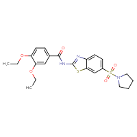 Chemical structure of 3,4-diethoxy-N-[6-(pyrrolidine-1-sulfonyl)-1,3-benzothiazol-2-yl]benzamide - CSSB00107952357