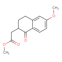 Chemical structure of methyl 2-(6-methoxy-1-oxo-1,2,3,4-tetrahydronaphthalen-2-yl)acetate - CSSB00132313238