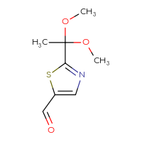 Chemical structure of 2-(1,1-dimethoxyethyl)-1,3-thiazole-5-carbaldehyde - CSSB02495653963