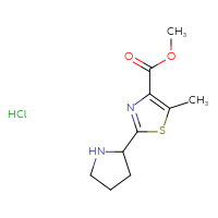 Chemical structure of methyl 5-methyl-2-(pyrrolidin-2-yl)-1,3-thiazole-4-carboxylate hydrochloride - CSSB21381576868