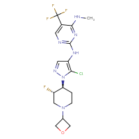 Chemical structure of N2-{5-chloro-1-[(3S,4S)-3-fluoro-1-(oxetan-3-yl)piperidin-4-yl]-1H-pyrazol-4-yl}-N4-methyl-5-(trifluoromethyl)pyrimidine-2,4-diamine - CSSB00102462457