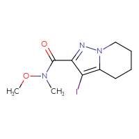 Chemical structure of 3-iodo-N-methoxy-N-methyl-4H,5H,6H,7H-pyrazolo[1,5-a]pyridine-2-carboxamide - CSSB01045818377