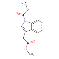 Chemical structure of methyl 3-(2-methoxy-2-oxoethyl)-1H-indole-1-carboxylate - CSSB06645076419