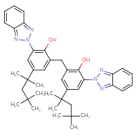 Chemical structure of 2-(2H-1,2,3-benzotriazol-2-yl)-6-{[3-(2H-1,2,3-benzotriazol-2-yl)-2-hydroxy-5-(2,4,4-trimethylpentan-2-yl)phenyl]methyl}-4-(2,4,4-trimethylpentan-2-yl)phenol - CSSB00137314400