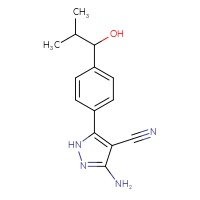 Chemical structure of 3-amino-5-[4-(1-hydroxy-2-methylpropyl)phenyl]-1H-pyrazole-4-carbonitrile - CSSB21253045969