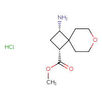 Chemical structure of methyl (1R,3S)-3-amino-7-oxaspiro[3.5]nonane-1-carboxylate hydrochloride - CSSB14929132850