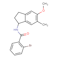 Chemical structure of 2-bromo-N-(5-methoxy-6-methyl-2,3-dihydro-1H-inden-1-yl)benzamide - CSSB21432556447