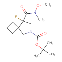 Chemical structure of tert-butyl 8-fluoro-8-[methoxy(methyl)carbamoyl]-6-azaspiro[3.4]octane-6-carboxylate - CSSB04589659951