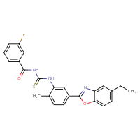 Chemical structure of 3-[5-(5-ethyl-1,3-benzoxazol-2-yl)-2-methylphenyl]-1-(3-fluorobenzoyl)thiourea - CSSB00121660781