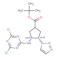 Chemical structure of rac-tert-butyl (3R,4S)-3-[(4,6-dichloro-1,3,5-triazin-2-yl)amino]-4-(1H-1,2,3-triazol-1-yl)cyclopentane-1-carboxylate - CSSB21332152271