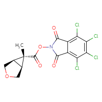Chemical structure of 4,5,6,7-tetrachloro-1,3-dioxo-2,3-dihydro-1H-isoindol-2-yl (1R,5S,6S)-6-methyl-3-oxabicyclo[3.1.0]hexane-6-carboxylate - CSSB20270808505