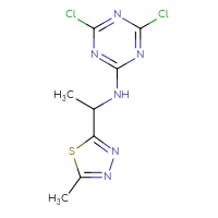 Chemical structure of 4,6-dichloro-N-[1-(5-methyl-1,3,4-thiadiazol-2-yl)ethyl]-1,3,5-triazin-2-amine - CSSB00019848955