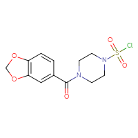 Chemical structure of 4-(2H-1,3-benzodioxole-5-carbonyl)piperazine-1-sulfonyl chloride - CSSB21224773513