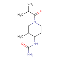 Chemical structure of [3-methyl-1-(2-methylpropanoyl)piperidin-4-yl]urea - CSSB02772800749