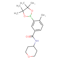 Chemical structure of 4-methyl-N-(oxan-4-yl)-3-(4,4,5,5-tetramethyl-1,3,2-dioxaborolan-2-yl)benzamide - CSSB00360348412