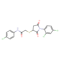 Chemical structure of N-(4-chlorophenyl)-2-{[1-(2,4-dichlorophenyl)-2,5-dioxopyrrolidin-3-yl]sulfanyl}acetamide - CSSB00121704635