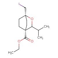 Chemical structure of ethyl (1r,4r)-1-(iodomethyl)-3-(propan-2-yl)-2-oxabicyclo[2.2.2]octane-4-carboxylate - CSSB20620690665