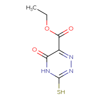 Chemical structure of ethyl 5-oxo-3-sulfanyl-4,5-dihydro-1,2,4-triazine-6-carboxylate - CSSB00010000275