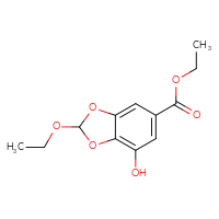 Chemical structure of ethyl 2-ethoxy-7-hydroxy-2H-1,3-benzodioxole-5-carboxylate - CSSB06354213095