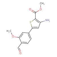 Chemical structure of methyl 3-amino-5-(4-formyl-3-methoxyphenyl)thiophene-2-carboxylate - CSSB06585980875