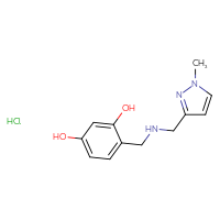 Chemical structure of 4-({[(1-methyl-1H-pyrazol-3-yl)methyl]amino}methyl)benzene-1,3-diol hydrochloride - CSSB00025723134