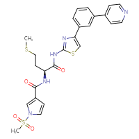 Chemical structure of (2S)-2-[(1-methanesulfonyl-1H-pyrrol-3-yl)formamido]-4-(methylsulfanyl)-N-{4-[3-(pyridin-4-yl)phenyl]-1,3-thiazol-2-yl}butanamide - CSSB06623407198