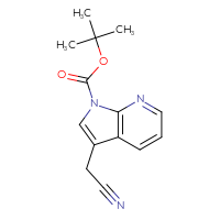 Chemical structure of tert-butyl 3-(cyanomethyl)-1H-pyrrolo[2,3-b]pyridine-1-carboxylate - CSSB21332154028