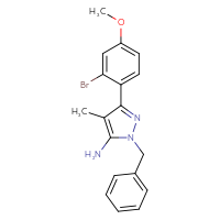 Chemical structure of 1-benzyl-3-(2-bromo-4-methoxyphenyl)-4-methyl-1H-pyrazol-5-amine - CSSB00010201508
