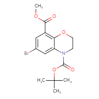 Chemical structure of 4-tert-butyl 8-methyl 6-bromo-3,4-dihydro-2H-1,4-benzoxazine-4,8-dicarboxylate - CSSB14948339426