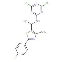 Chemical structure of 4,6-dichloro-N-{1-[2-(4-fluorophenyl)-4-methyl-1,3-thiazol-5-yl]ethyl}-1,3,5-triazin-2-amine - CSSB21332127210