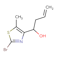 Chemical structure of 1-(2-bromo-5-methyl-1,3-thiazol-4-yl)but-3-en-1-ol - CSSB21246482811