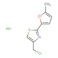 Chemical structure of 4-(chloromethyl)-2-(5-methylfuran-2-yl)-1,3-thiazole hydrochloride - CSSB00020589021