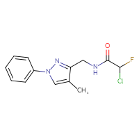 Chemical structure of 2-chloro-2-fluoro-N-[(4-methyl-1-phenyl-1H-pyrazol-3-yl)methyl]acetamide - CSSB21332075352