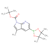 Chemical structure of tert-butyl 3-methyl-5-(4,4,5,5-tetramethyl-1,3,2-dioxaborolan-2-yl)-1H-pyrrolo[2,3-b]pyridine-1-carboxylate - CSSB00010292666