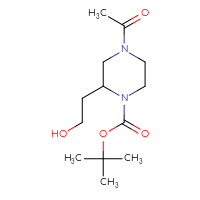 Chemical structure of tert-butyl 4-acetyl-2-(2-hydroxyethyl)piperazine-1-carboxylate - CSSB03496575450