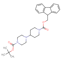 Chemical structure of tert-butyl 4-(1-{[(9H-fluoren-9-yl)methoxy]carbonyl}piperidin-4-yl)piperazine-1-carboxylate - CSSB06540407730