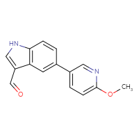 Chemical structure of 5-(6-methoxypyridin-3-yl)-1H-indole-3-carbaldehyde - CSSB06589677445