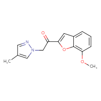 Chemical structure of 1-(7-methoxy-1-benzofuran-2-yl)-2-(4-methyl-1H-pyrazol-1-yl)ethan-1-one - CSSB21332051618