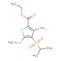 Chemical structure of ethyl 3-amino-5-(methylsulfanyl)-4-(propane-2-sulfonyl)thiophene-2-carboxylate - CSSB00000037422
