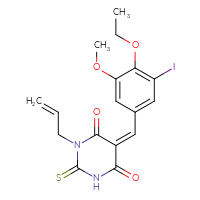 Chemical structure of (5Z)-5-[(4-ethoxy-3-iodo-5-methoxyphenyl)methylidene]-1-(prop-2-en-1-yl)-2-sulfanylidene-1,3-diazinane-4,6-dione - CSSB00132481008