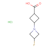 Chemical structure of 3-(3-fluoroazetidin-1-yl)cyclobutane-1-carboxylic acid hydrochloride - CSSB14873766869