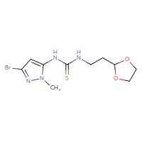 Chemical structure of 3-(3-bromo-1-methyl-1H-pyrazol-5-yl)-1-[2-(1,3-dioxolan-2-yl)ethyl]thiourea - CSSB21432449589