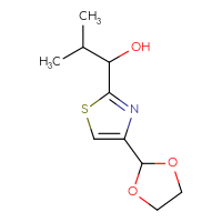 Chemical structure of 1-[4-(1,3-dioxolan-2-yl)-1,3-thiazol-2-yl]-2-methylpropan-1-ol - CSSB21246428257