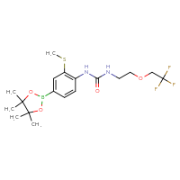 Chemical structure of 1-[2-(methylsulfanyl)-4-(4,4,5,5-tetramethyl-1,3,2-dioxaborolan-2-yl)phenyl]-3-[2-(2,2,2-trifluoroethoxy)ethyl]urea - CSSB21332131186