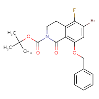 Chemical structure of tert-butyl 8-(benzyloxy)-6-bromo-5-fluoro-1-oxo-1,2,3,4-tetrahydroisoquinoline-2-carboxylate - CSSB06630656067